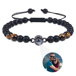 Custom Projection Photo Bracelet Natural Stone Bracelets Custom Picture Elastic Bracelet Projection Jewelry Gifts for Men Women