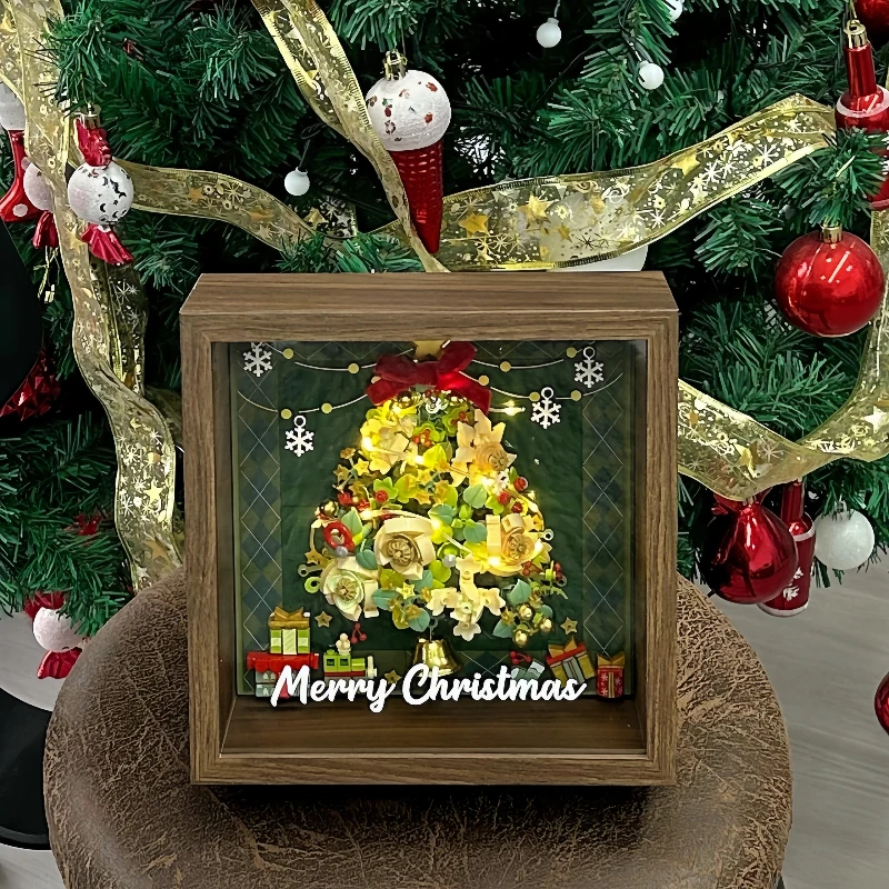 Świąteczny Model Ramy Okiennej z Klocków Kreatywnych do Składania, Kolekcja Ozdób na Biurko, Zabawki, Prezenty Świąteczne