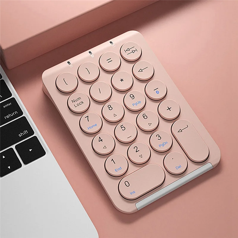 Wireless Number Pad Bluetooth Numeric Keypad Round Keycaps Numpad 22 Keys Rechargeable Number Keyboard(Pink)