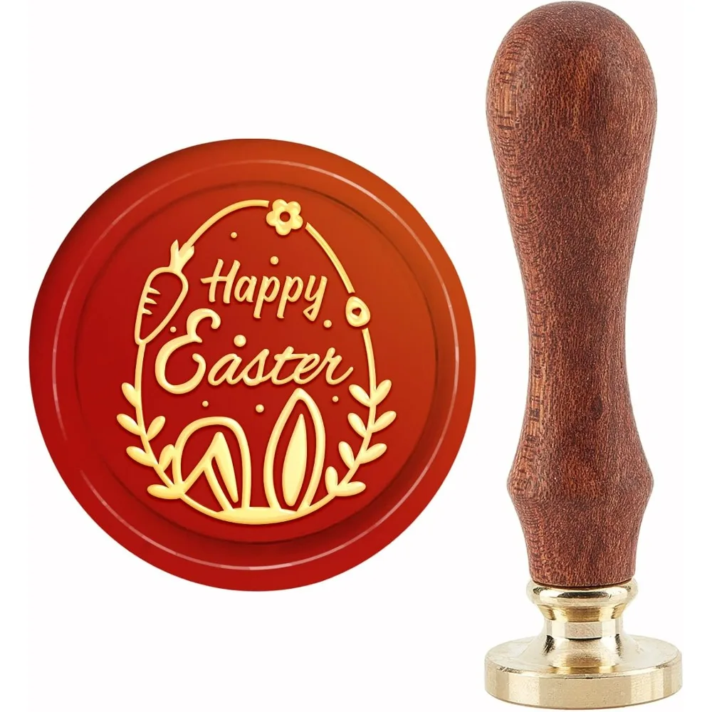 

Happy Easter Seal Stamp Eggs Sealing Stamps Rabbit 30mm Retro Vintage Removable Brass Stamp Head with Wood Handle