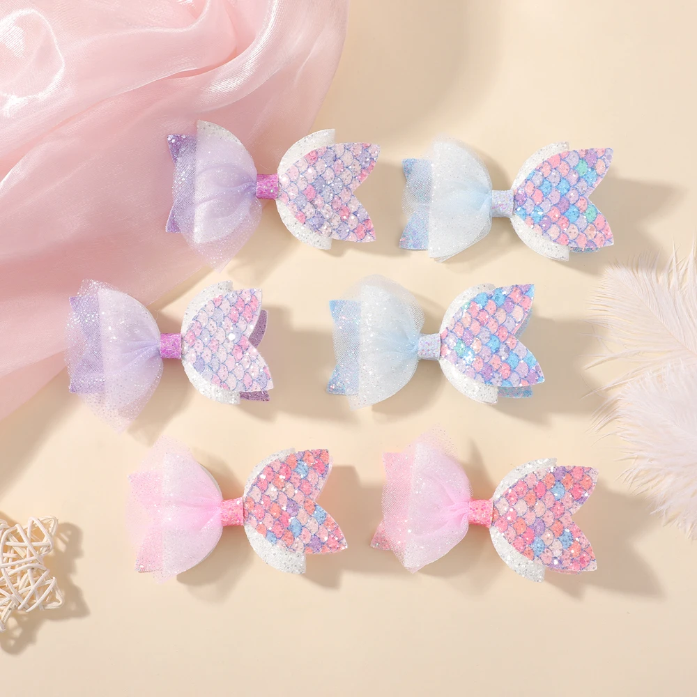 2 Teile/satz Meerjungfrau Pailletten Haar Clips für Baby Mädchen Glitter Bogen Headwear Sommer Kinder Haar Zubehör kinder Haar Clips