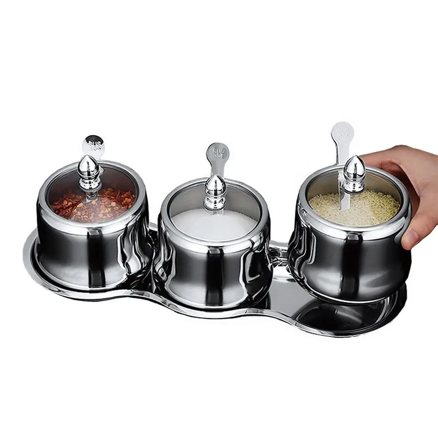 

18 8 Stainless Steel Seasoning Box Condiment Jar Set Spice Jar Spice Rack Condiment Cruet Bottle Salt Pepper Sugar Storage Organ