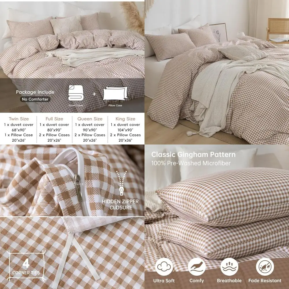 

Комплект постельного белья из 3 предметов: пододеяльник и наволочки, в коричневую клетку, винтажный стиль, предварительно выстиранное, очень мягкое, дышащее, очень комфортное