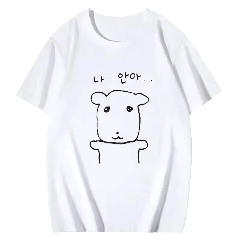 2026 Cute Simple Line Drawing Dog Cat Print Women T-shirt Soft O Neck Tee Daily Couple Top Women's Clothing with Many Korean Reviews