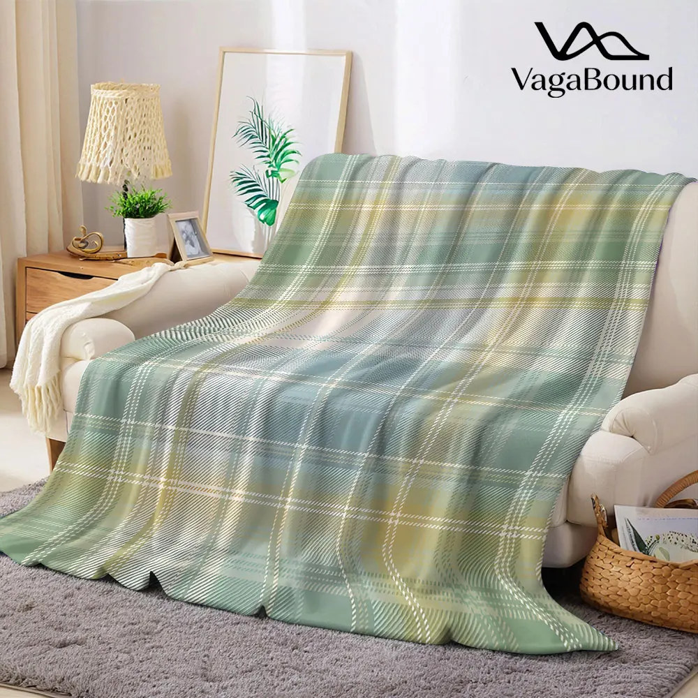 Pastel Sage Green Plaid Flannel Blanket Warm Soft Halloween Christmas Decorative Couch Warm Cozy All-Season Gift