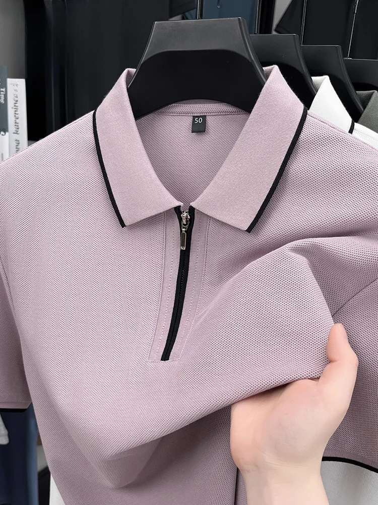 

Rn Men's irt f Zipper ort Sve Summer Versatile Lenzing Lyocell Cotton Silk Blend Busin Casual T-irt