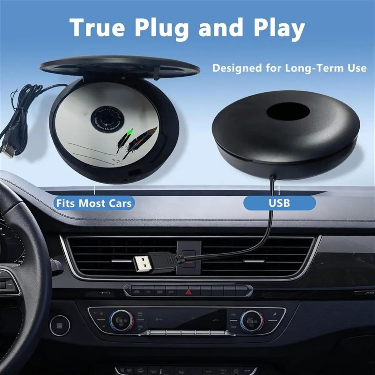 CD Player for Car,Portable External Car CD Player with USB Plug and Play WAV Lossless Sound Quality