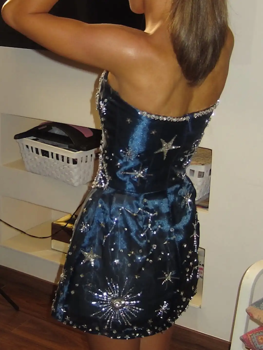 Luxury Strapless Star Pattern Crystal Beaded Satin Mini Corset Cocktail Evening Prom Wedding Formal Party Special Occasion Dress