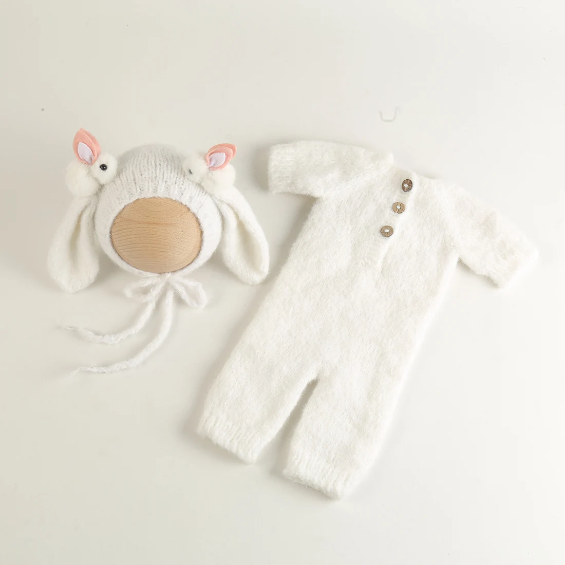 Vintage Knitted Newborn Rabbit Diaper Romper And Hat Overall Bunny Style Outfit Soft Stretch Clothes Set Newborn Photograph Prop