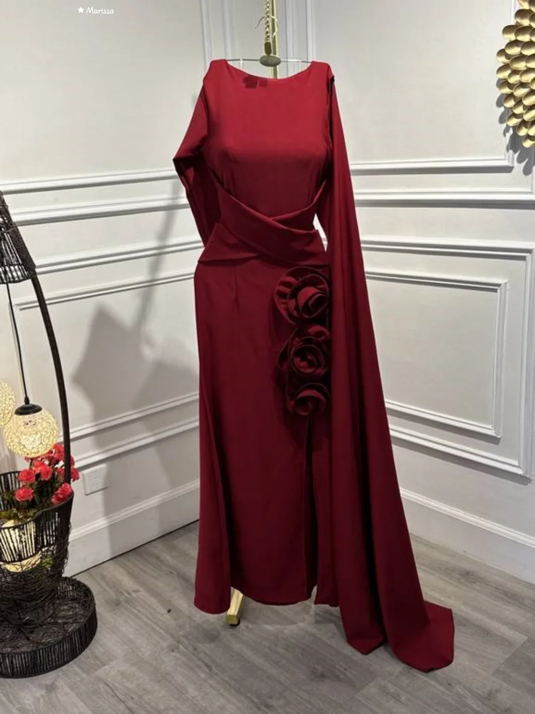 فساتين سهرة ماريسا بياقة دائرية للمناسبات الخاصة مصنوعة حسب الطلب فستان طويل أنيق ذيل السمكة لحفلات الزفاف مزين