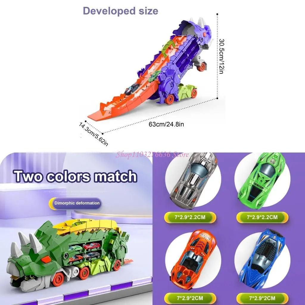 

R6FD Toddler Dinosaur Truck Toy With Mini Car For Boys And Girls Age 3-8 Birthday