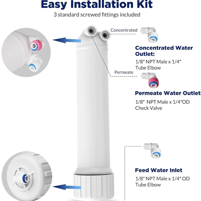 1812/2012 24-150 GPD Reverse Osmosis Membrane Filter Housing Replacement with Elbow Fittings, Housing Wrench, Check Valve