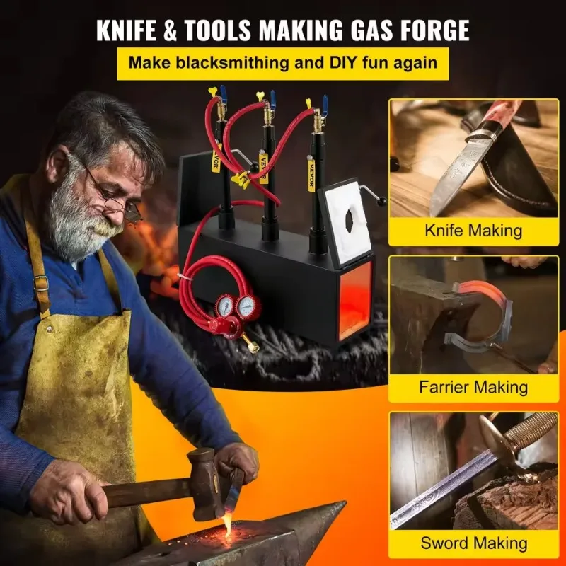 Gas Forge Round Square Blacksmith Melting Furnace 3 Burner Knife & Metal Tool Making Gas Forge Kit