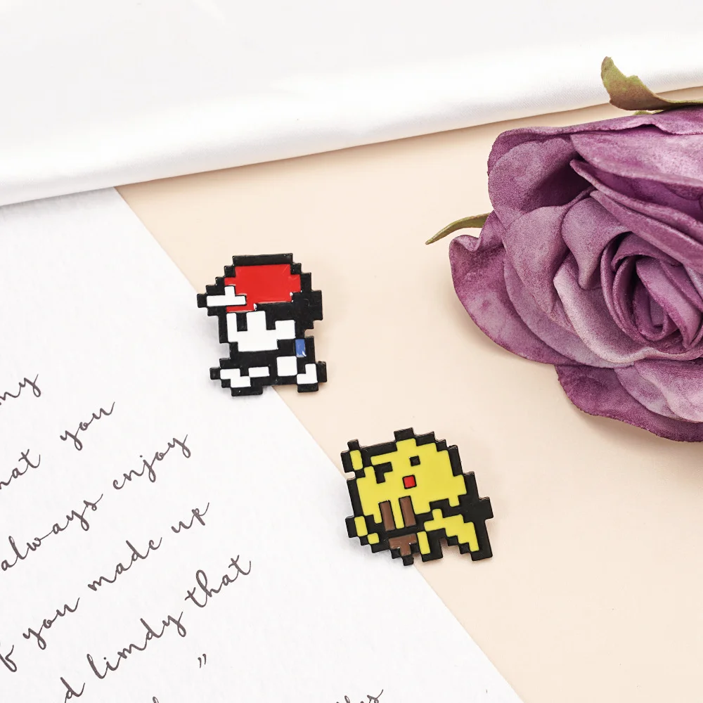 2-teiliges Pokemon Pixel-Art Emaille-Pin-Set - Retro-Spielcharakter-Broschen für Rucksäcke, Jeans und als Geschenk für Fans