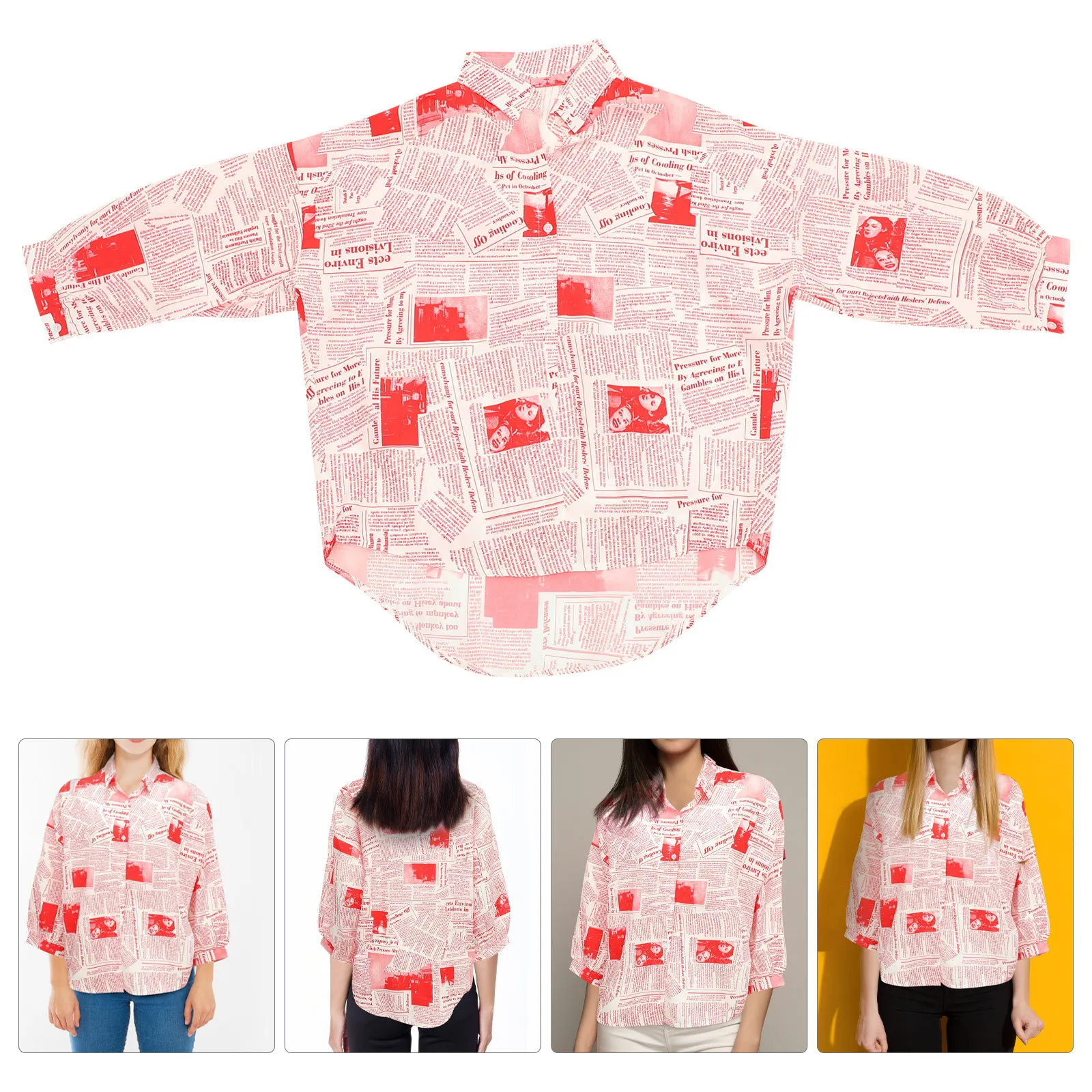 

Fashion Newspaper Shirt Women Single-Breasted Lapel Long-Sleeved Blouse Comfortable for Spring M Shirt for Women