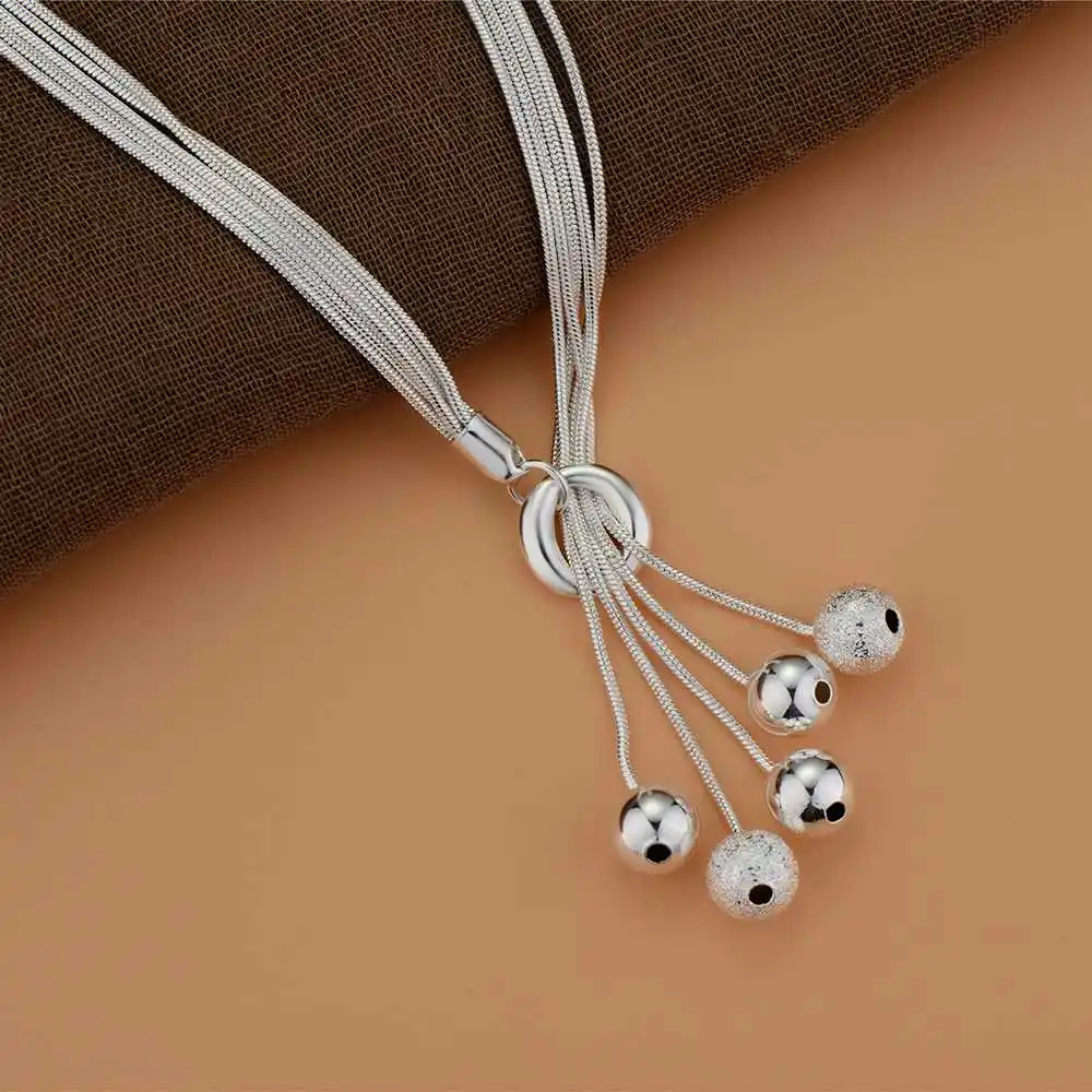 New Silver 925 Beads Pendant Necklace Five-banded snake chain For Women Man Fashion Wedding Party Charm Jewelry