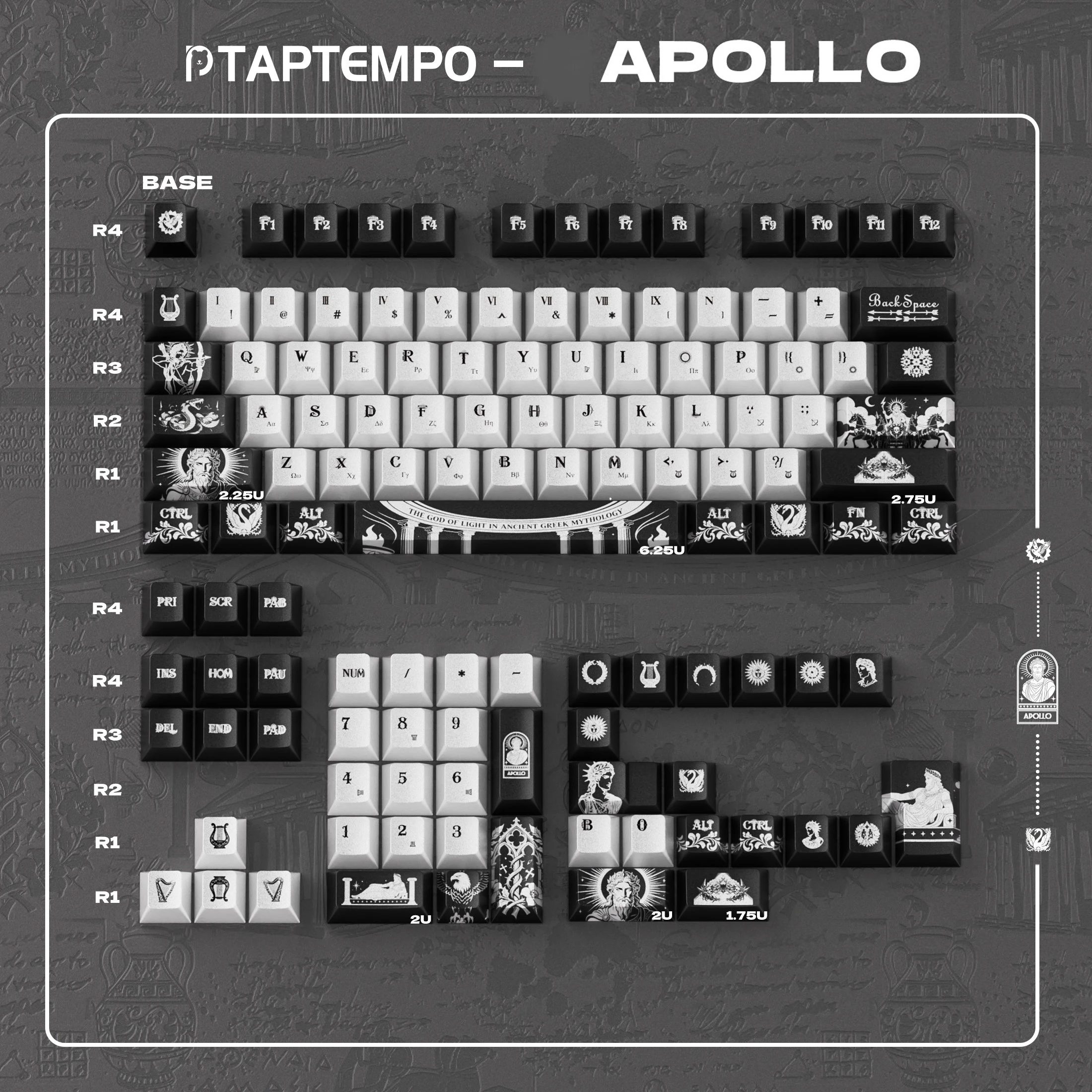 TapTempo Apollo Metallic Paint Keycaps 122 keys Cherry Profile Dye-Sub PBT Keycaps For MX 61 64 87 96 104 Mechanical Keyboard