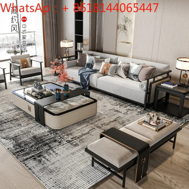 New Chinese-style solid wood sofa combination Modern simple Zen living room Villa model house Light luxury solid  sofa furniture