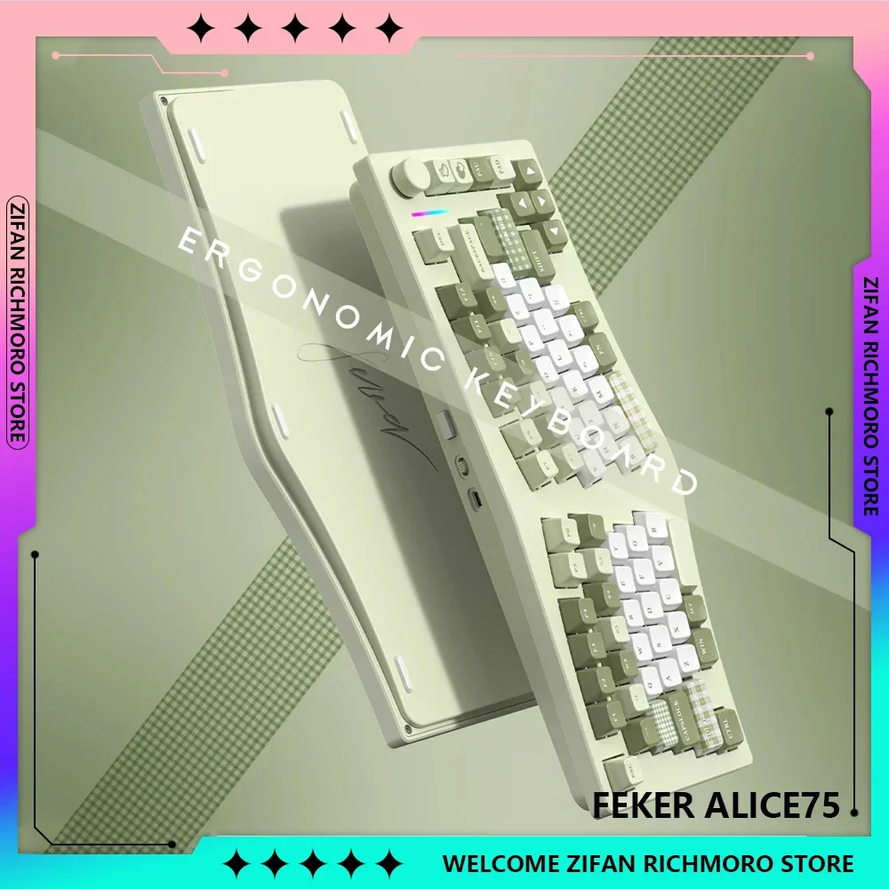 Feker Alice75 Aluminum Gaming Keyboards  Ergonomics Customized Bluetooth Wireless Mechanical Hot Swap Pc Gaming Accessories