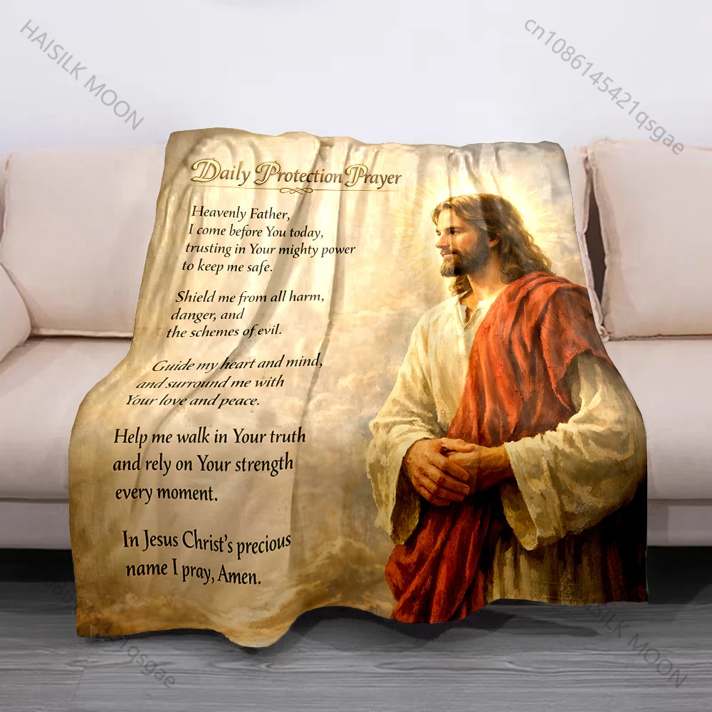 Prayer text and religious figure Print Believer Pray blanket Warm soft flannel material suitable for all seasons luxurious gift