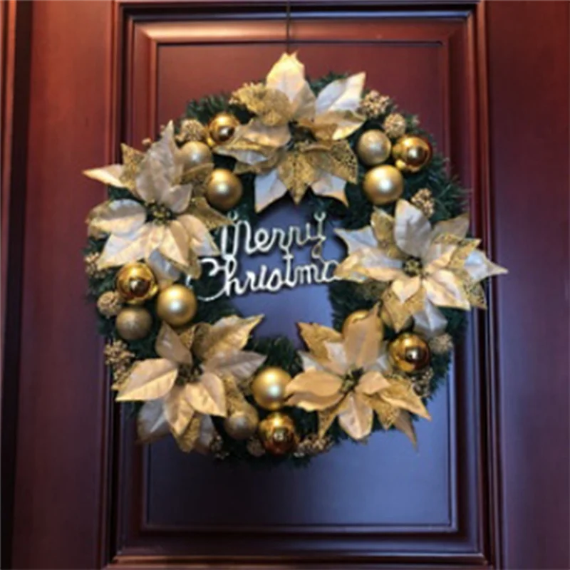 AA80-1 шт. декоративный рождественский венок для входной двери, подвесной рождественский венок, золотой венок, украшение для дома в отеле и торговом центре (30 см)