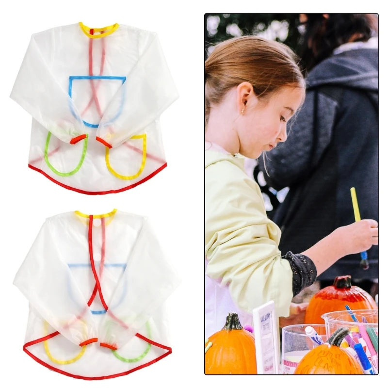 Q0KB Children's Painting Waterproof Long Sleeved Cover Kindergarten Art Painting Reverse Dressing Baby Eating Bib Kids Apron