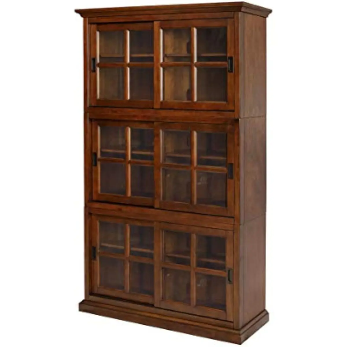 Tall Modular Bookcase 80 Inches High with Sliding Glass Doors Adjustable Shelves Engineered Wood and Glass Construction Coffee F