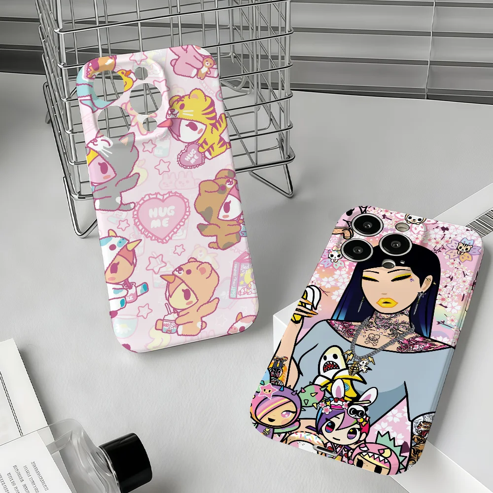 Funda de teléfono bonita de dibujos animados t-tokidokis de marca de moda para IPhone 17 16 15 14 13 12 11 Plus Pro Max Mini película a juego de agujeros precisos Co
