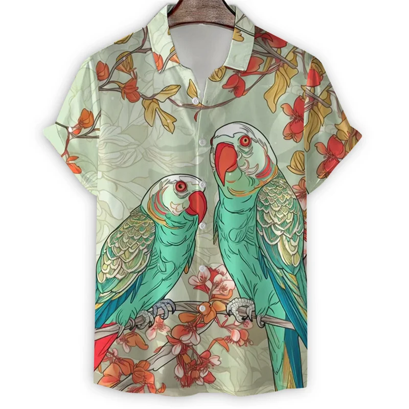 

Colorful Animal Birds Parrot 3d Print Shirt For Men Summer Beach Hawaiian Shirts Cool Short Sleeves Tops Lapel Button Blouse