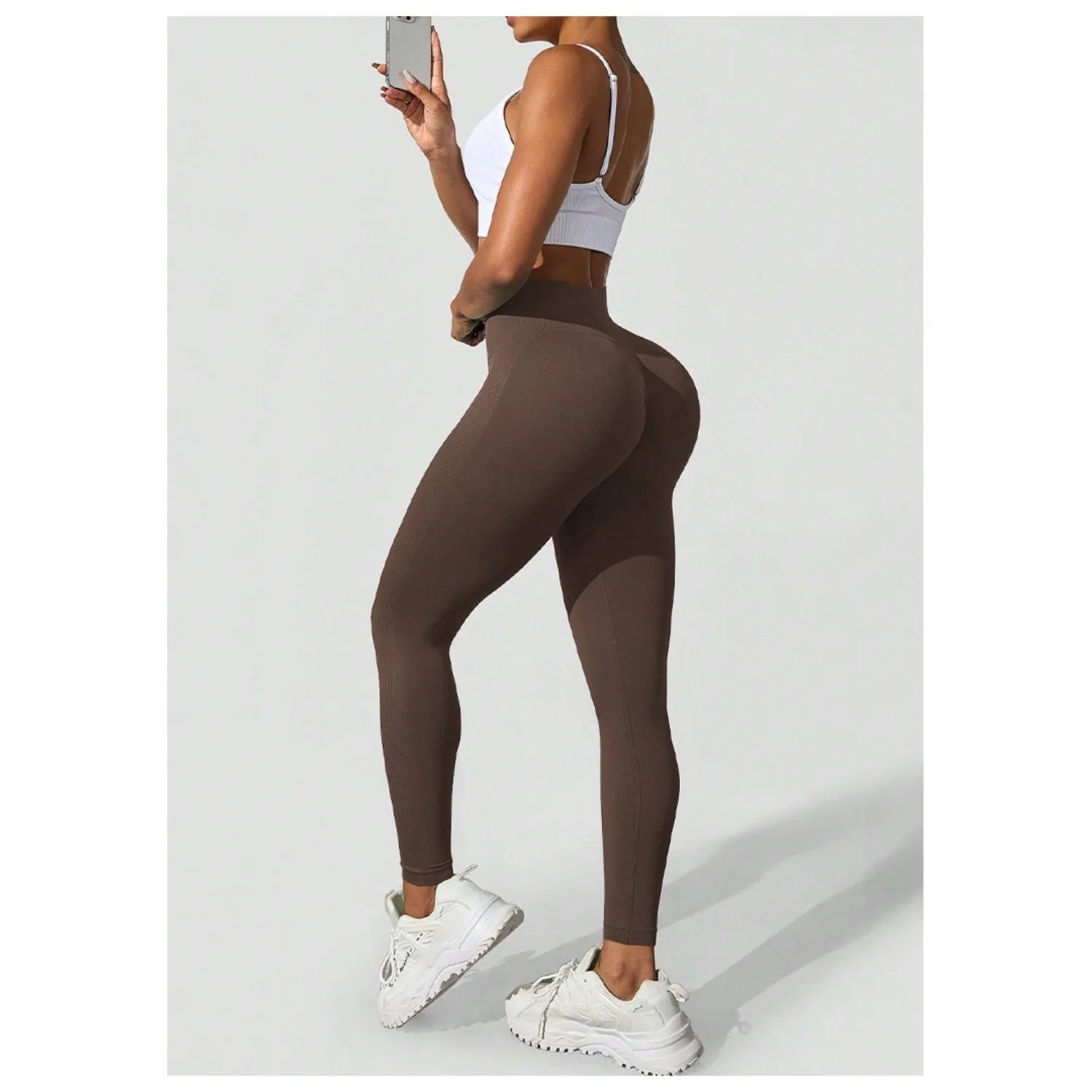 Damskie dzianinowe bezszwowe spodnie do jogi z wysokim stanem, modelujące pośladki, elastyczne, obcisłe legginsy do jogi i fitnessu.