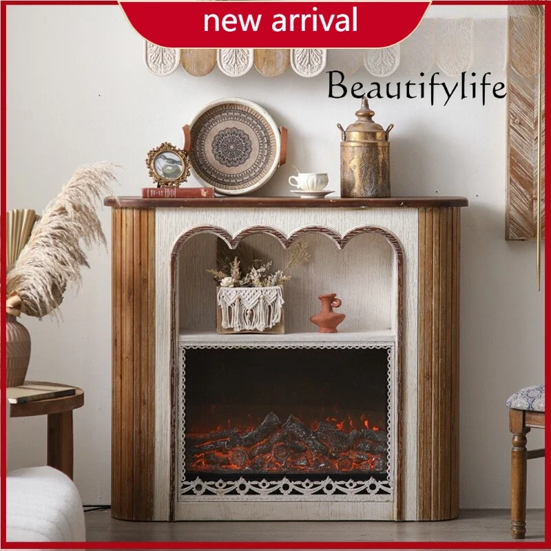 

X French Mantel Decoration Anti-real Stove Heating Against The Wall Household Solid Wood Retro Front Cabinet