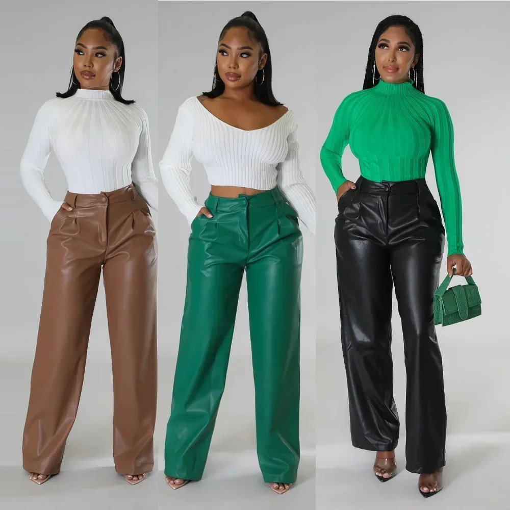 

African Clothes for Women Autumn Fashion High Waist PU Long Pant Dashiki Africa Clothing Outfits S-2XL Women Pants