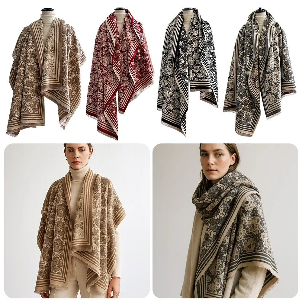 

Уютный роскошный шарф из искусственного кашемира с цветочным узором, толстая теплая зимняя шаль, двустороннее ветрозащитное одеяло, шарф, зимний сезон