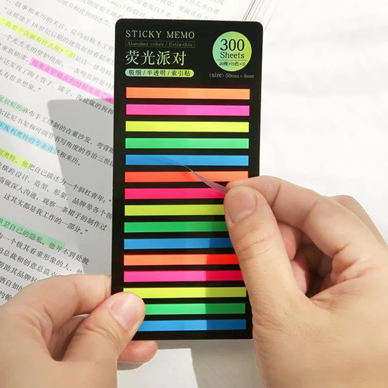 Blocco note per indice di colore arcobaleno da 300 fogli, adesivi per indice di note trasparenti fluorescenti extra sottili, etichette adesive per la scuola
