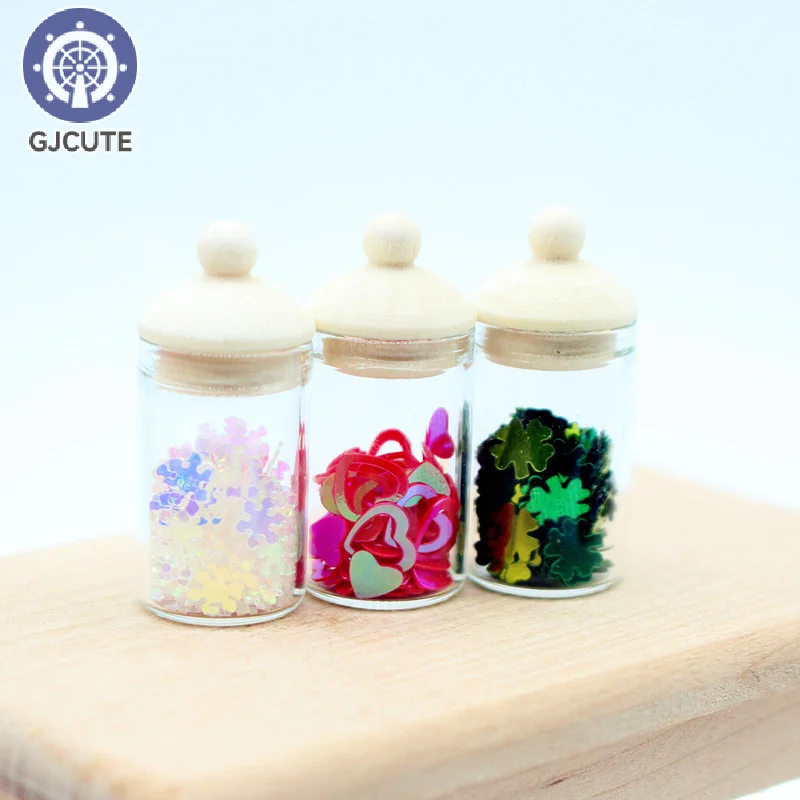 3Pcs Dollhouse Simulation Christmas Cork Glass Jar Festival Decoration Mini Model Play Toys Life Scene Model Accessories Props