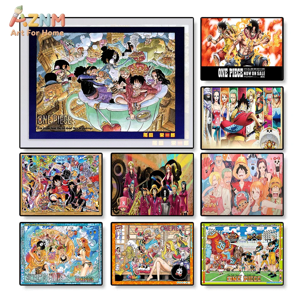 AZNM Unframed Canvas Print One Piece Luffy Ace Zoro Nami Sanji Crew Anime Wall Art Manga Poster Home Decor