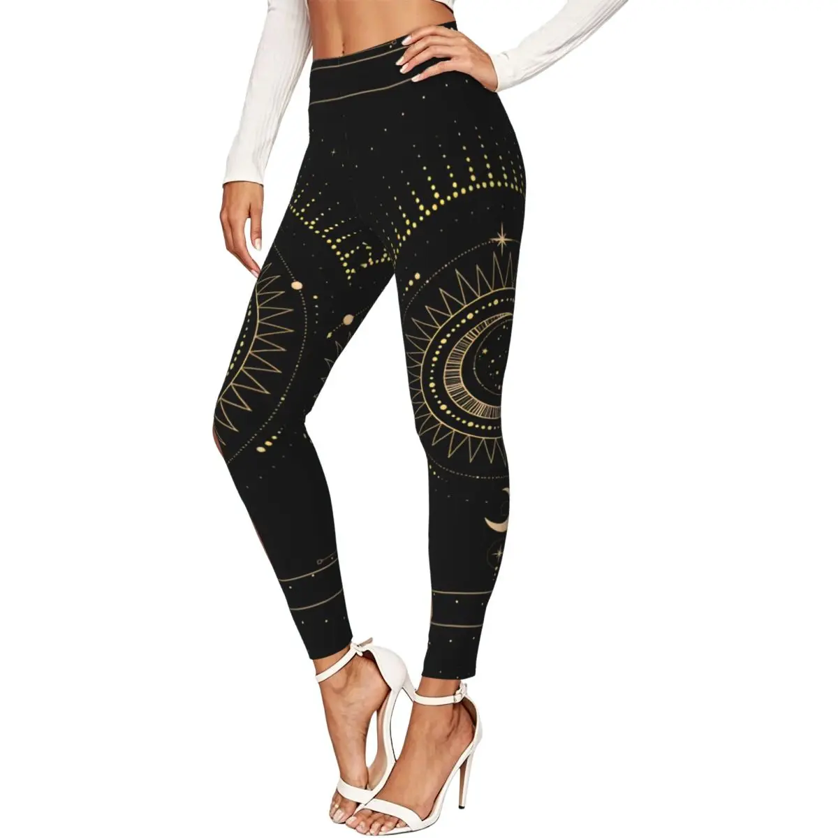 Mystical Esoteric Sun Women Leggings High Waisted Stretch Tights Workout Running Pants