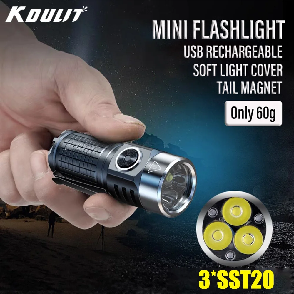 2500LM Powerful LED Flashlight Mini EDC Camping Fishing Torch Rechargeable Keychain Light with Strong Magnet Waterproof Lantern