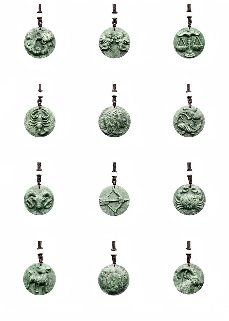 

Jade Zodiac Pendant Green Charm Designer Jewelry Charms Gifts for Women Real Amulets Vintage Gemstones Fashion Necklace Natural
