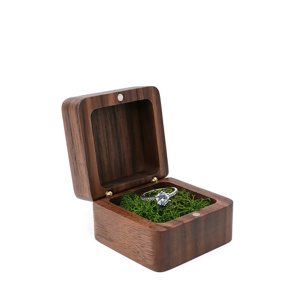 Vintage Wooden Ring Box for Single and Double Rings