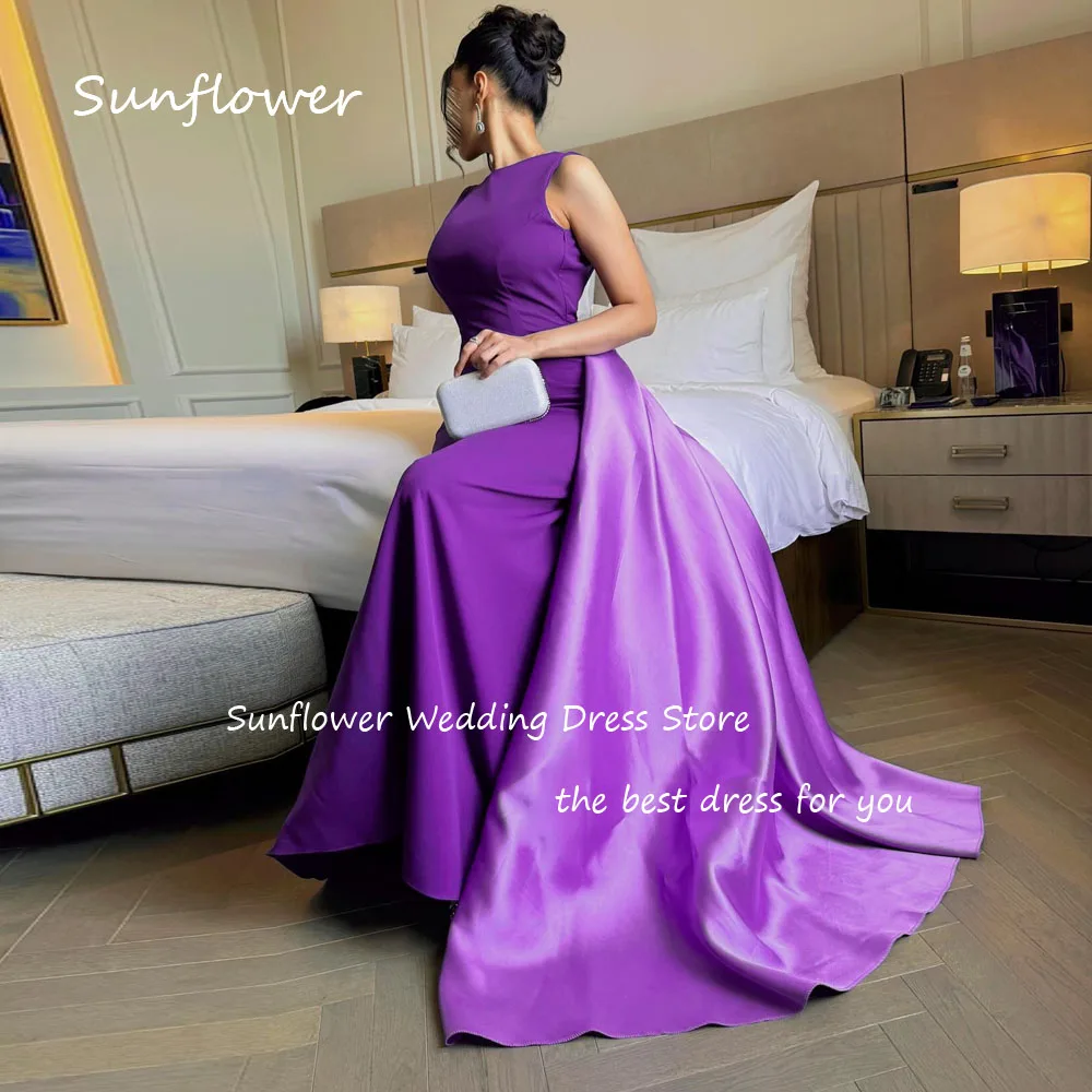 Sunflower Purple O-Neck Crepe Prom dress 2024 Slim Backless Evening Dress Sleeveless Zipper Up Mermaid Party Dress