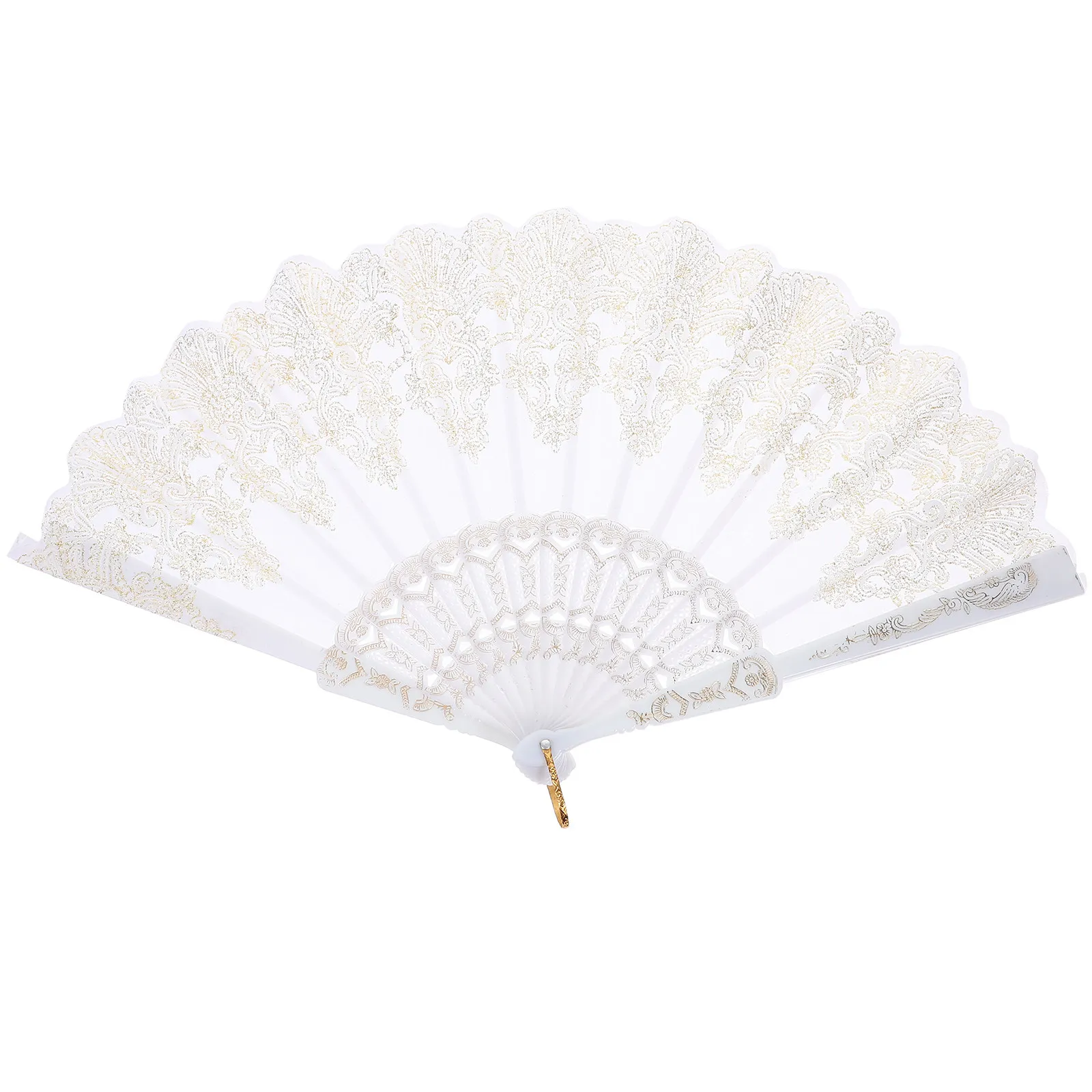 Large Portable Chinese Style Folding Fan Single-Sided Printed Plastic Hand Fan for Party Decoration Gift Presentation White