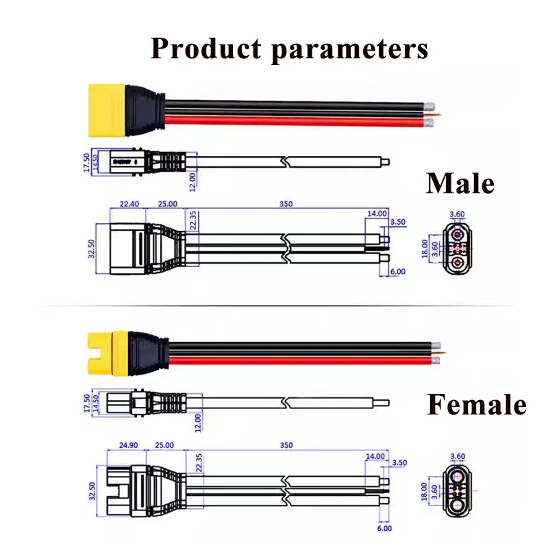 AS150U Anti-Sparking Connector Cable w Signal Pin Waterproof Male Female Terminal 70A High Current Drone Battery Charging Plug