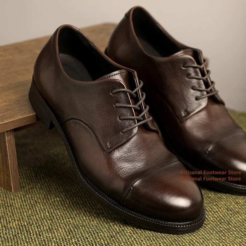 

Retro Round Toe Low Top Oxford Shoes Business Leather Casual Shoes Breathable and Comfortable Leather Shoe Wedding Shoes for Men