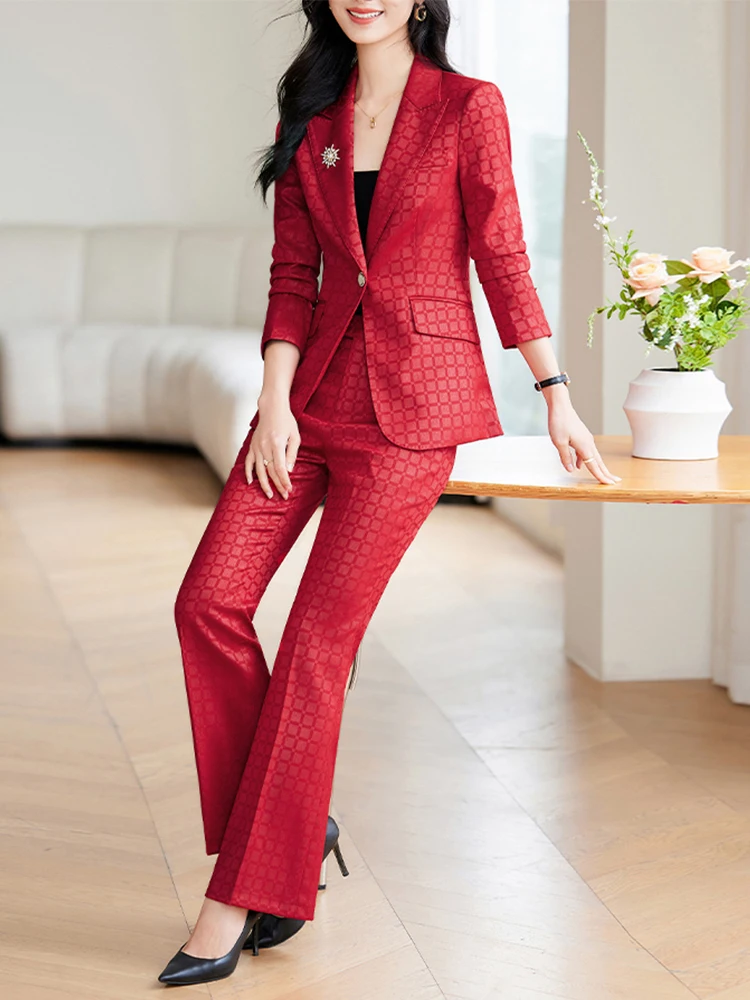 

High Quality Fashion Office Women 2025AutumnWinter Checkered Set Women Casual Jacket Pants Two Piece Set conjuntos de pantalones