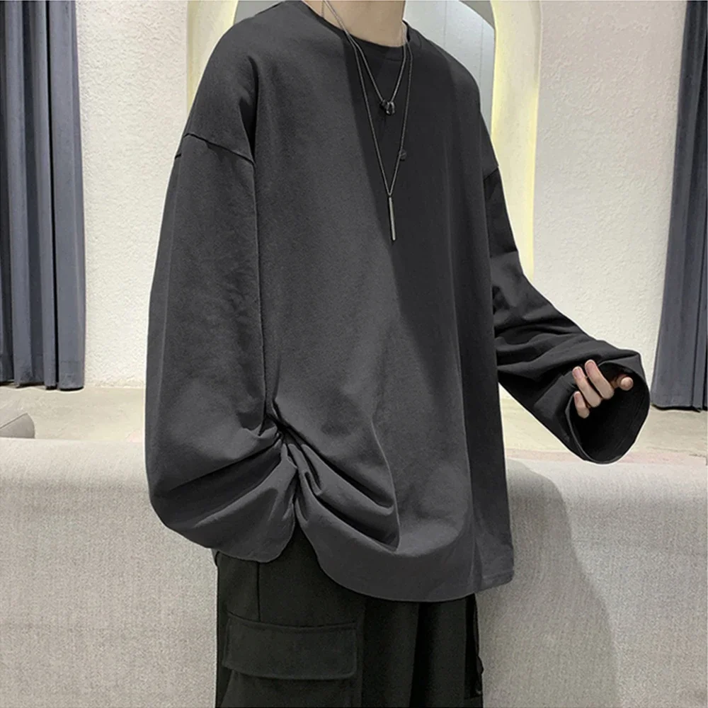 Oversize männer Frauen Baumwolle T-shirt Lange Ärmel Einfarbig Tops für Männlich Weiblich Unisex Lose T-shirt Vielseitig Heißer Verkauf tees – Detail 6