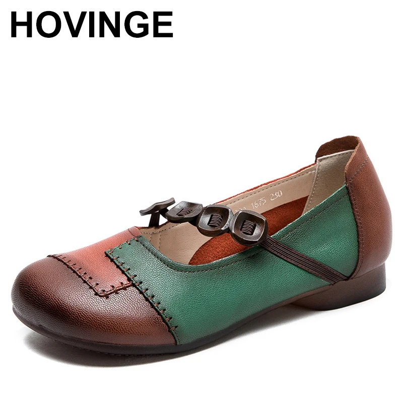 

Women Flat Shoes Spring Shallow Mixed Colors Genuine Leather Loafers Lady Soft Comfort National Style Single Shoes