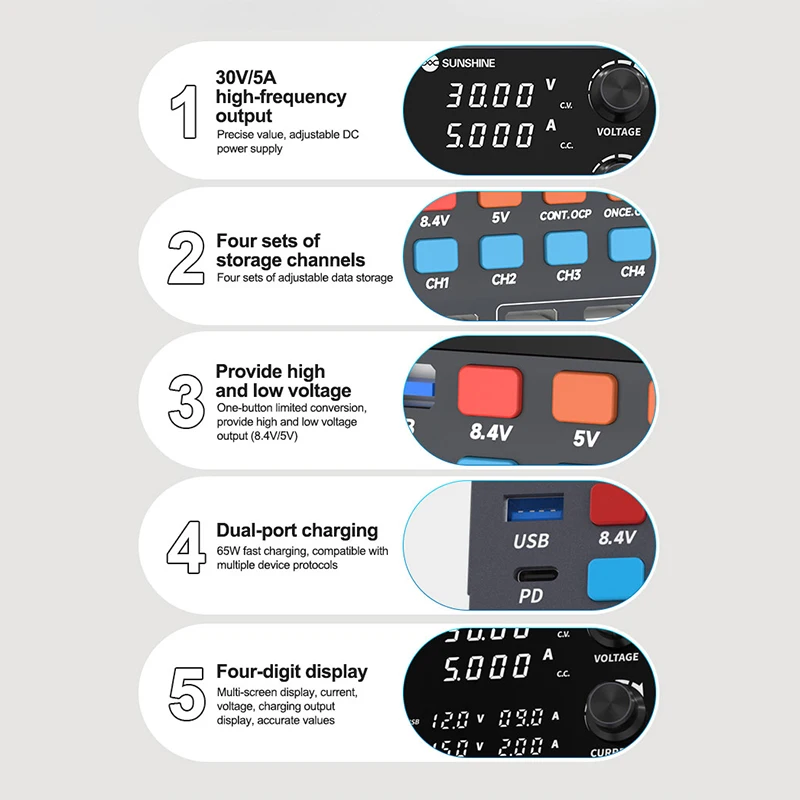 SUNSHINE P2 PRO Intelligent Regulated DC Power Supply 330W Toroidal Transformer 30V-5A High-frequency Output Power Supply