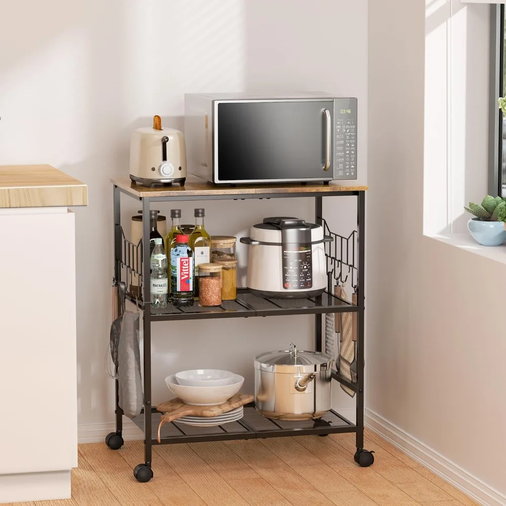 

Rolling Kitchen Microwave Cart, 3 Tier Microwave Storage Cart with Adjustable Shelves, Small Coffee Table Organizer on Wheels, U