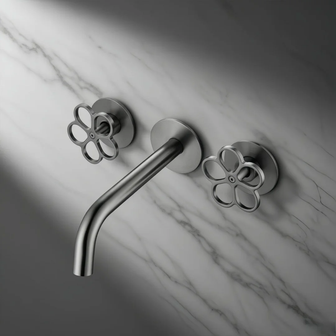 Brushed Nickel Bathroom Faucet In Wall Widespread Basin Faucet Grey Sink Mixer Brass Sink Faucet Hot & Cold Wash Faucet